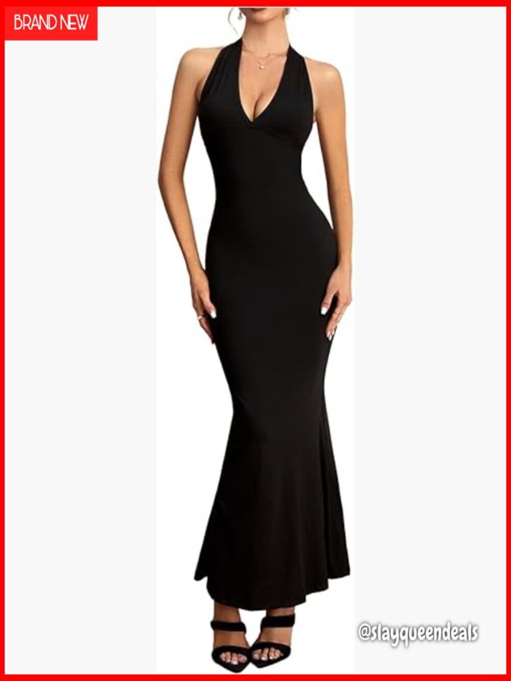 Women's Halter Backless Maxi Dress Ruched Fishtail Formal Cocktail